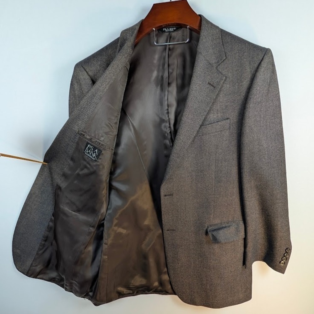 Jos A Bank Suit Jacket 43L Chocolate Brown Birdseye Wool Bamboo Blend Blazer EUC